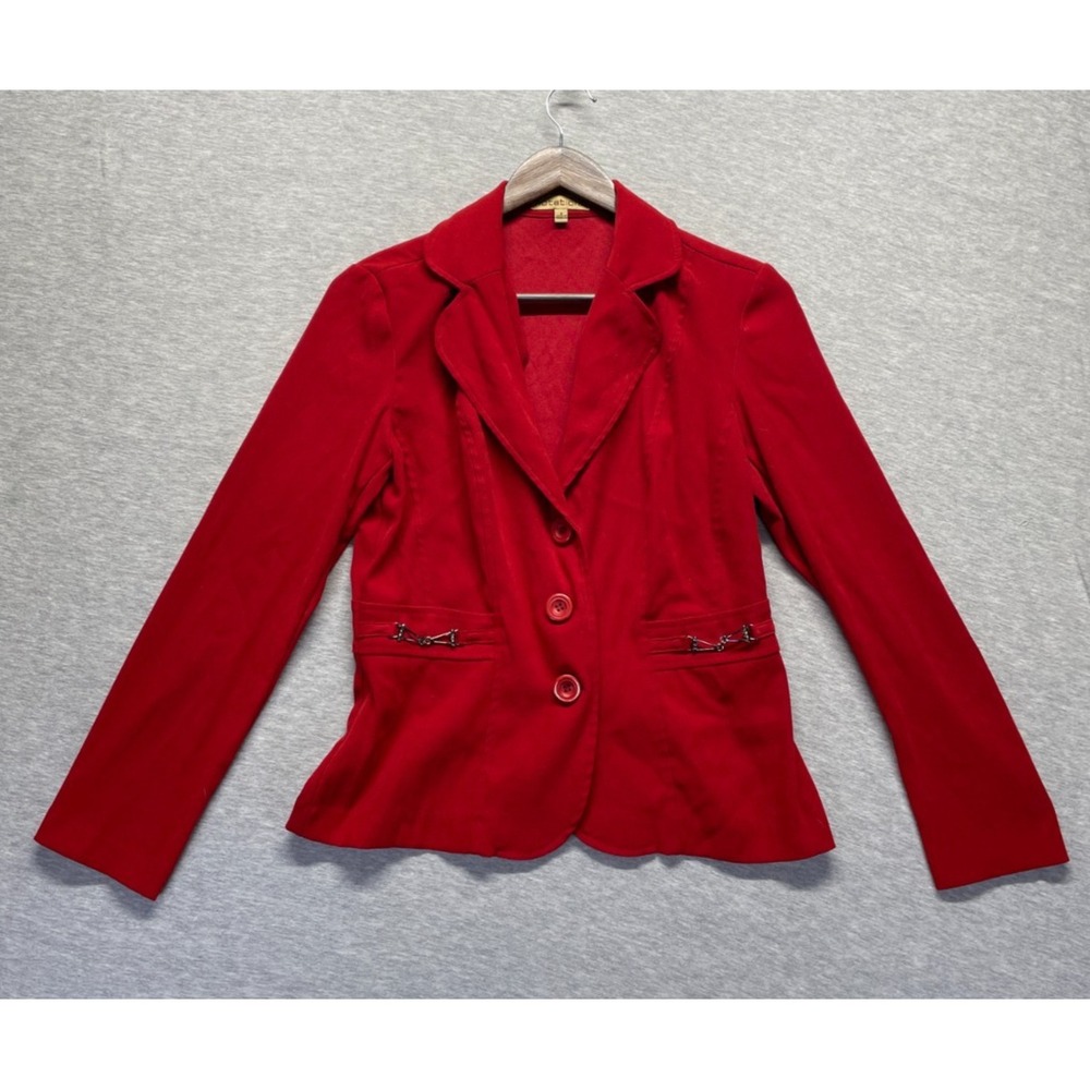 Notations Blazer Jacket Womens S Red Notch Lapel Button Front Formal Business